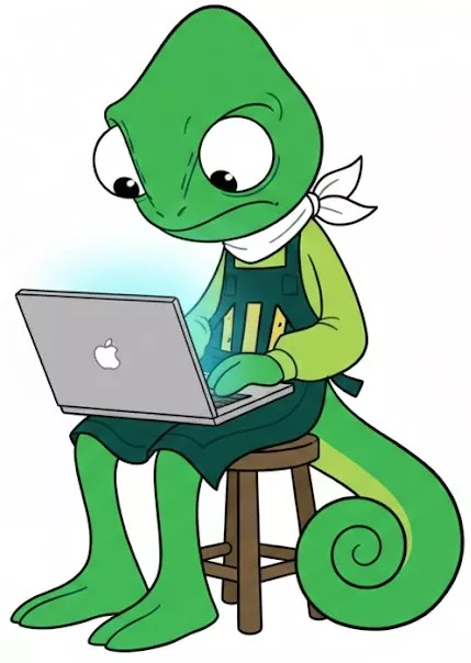 modern chameleon mascot on a laptop