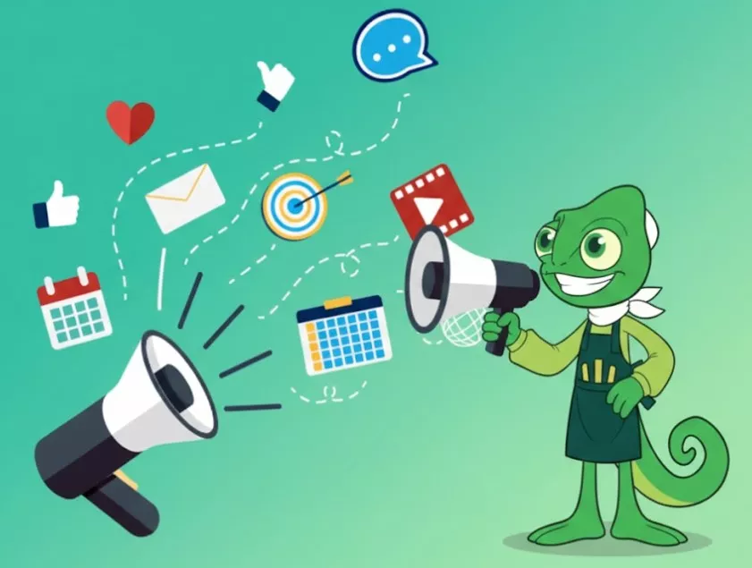 A chameleon with mega phone